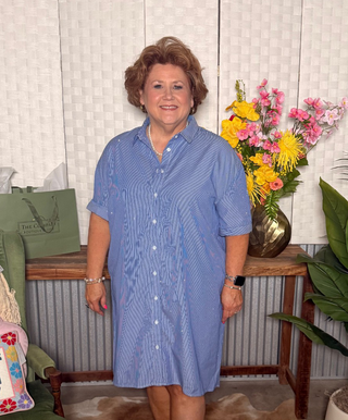 Blue Stripped Shirt Dress with Sparkles