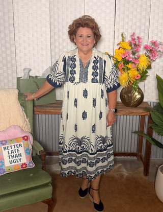 Umgee Navy Print Midi Dress