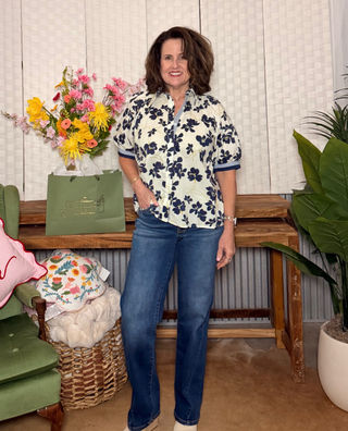 She & Sky Floral Button-Down Puff Sleeve Top