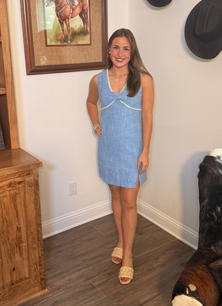 Pearl Trim Sleeveless Tweed Dress