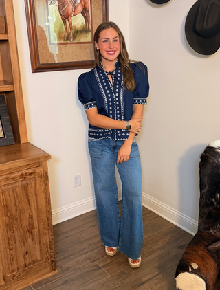 Entro Midnight Scallop Embroidered Top