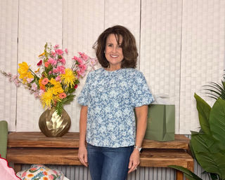 Blue Floral Bubble Sleeve Top