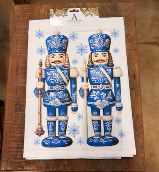 Blue & White Christmas Nutcrackers Tea Towel
