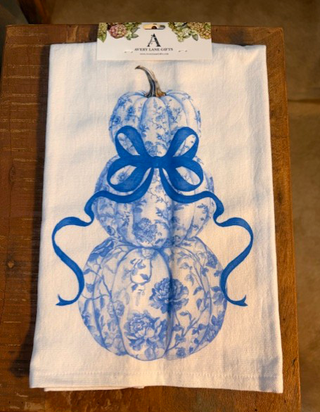 Fall Chinoiserie Blue & White Pumpkin Kitchen Towel