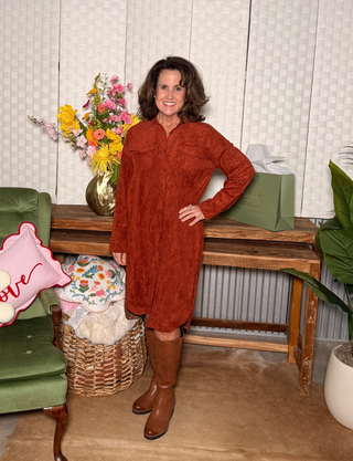 Umgee  Faux Suede Long Sleeve Button Down Dress