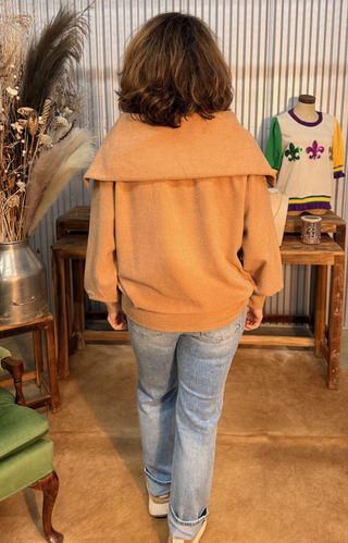 Cozy  Camel Funnel Neck Zip Pullover