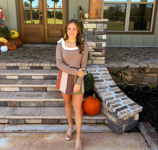 AnnieWear Color Block Knit Flare Mini Skirt