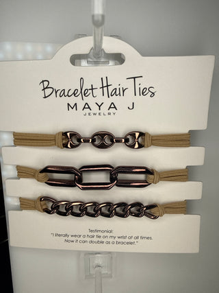 Maya J Bracelet Hair Ties - Tan with Bronze Metal