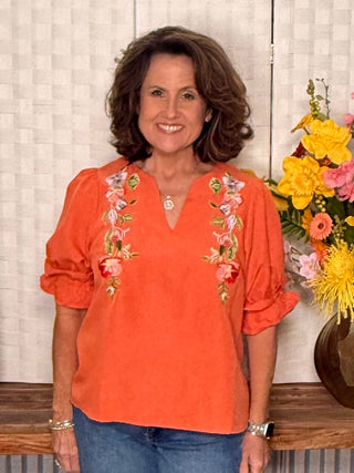 Voy Sunset Bloom Embroidered Top