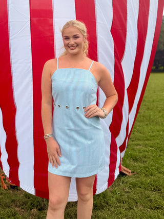 Mint Stripe Grommet Mini Dress