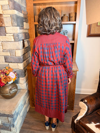 Plaid Henley Midi Dress