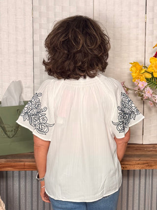 She & Sky Willow Bloom Embroidered Top