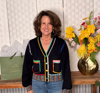 Queen of Sparkles Rainbow Trim Button Up Cardigan