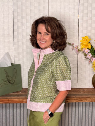 Sage Blossom Embroidery Top