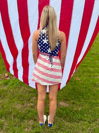 Queen of Sparkles Navy, Red & White Button Up Tank Dress