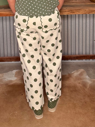 Entro Olive Polka Dot Wide Leg Pant