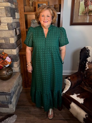 Evergreen Eyelet Maxi Dress