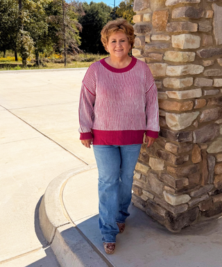 BiBi Two Tone Rib Knit Relaxed Fit Sweater