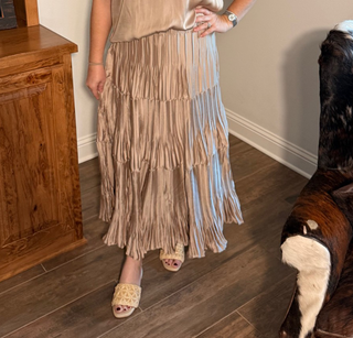 Pleated 3-Tiered Long Skirt