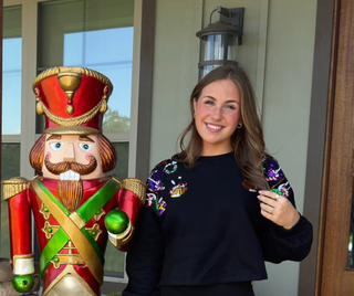 Peach Love Christmas Sequined Ornament Cropped Sweatshirt