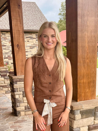 Current Air Brown Embroidered Vest