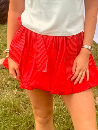 Cotton Bow Bubble Hem Skirt