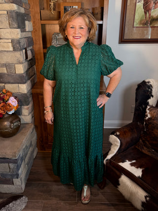 Evergreen Eyelet Maxi Dress