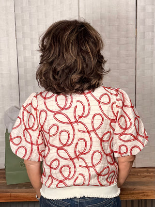Voy Ribbed Stripe Top with Loop Embroidery