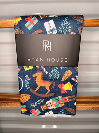 Ryan House Navy Rocking Horse / Nutcracker Christmas Tea Towel