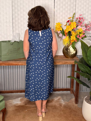 Midnight Martini Polka Dot Midi Dress