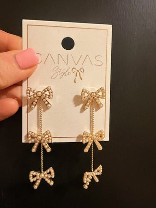 Dawn Faux Pearl Bow LInked Earrings