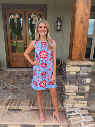 THML Blue Belle Embroidered Shift Dress