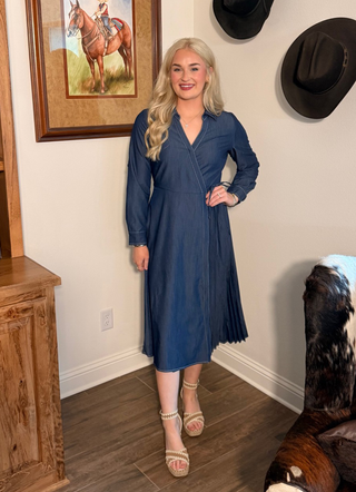 City Chic Denim Faux Wrap Dress