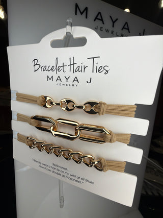 Maya J Bracelet Hair Ties - Tan with Gold Metal