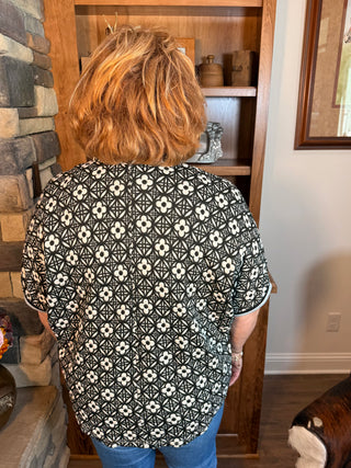 Umgee Short Sleeve Jacquard Jersey Top