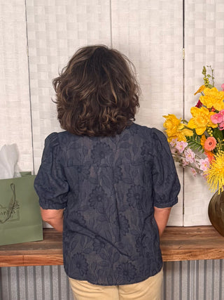 Voy Cover Button Down Floral Textured Top