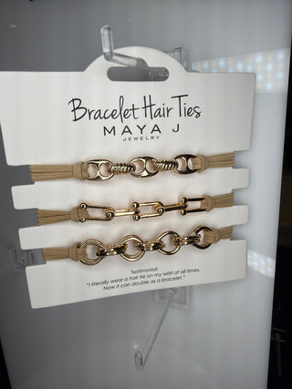 Maya J Bracelet Hair Ties - Tan with Gold Metal