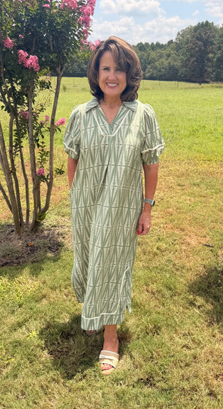 Sage Palm Midi Dress
