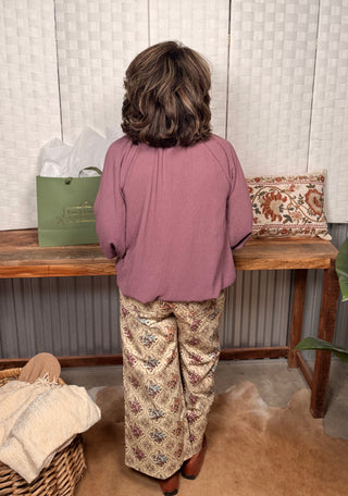 Entro Floral Ecru Wide Leg Pants
