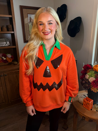 Queen of Sparkles Orange Pumpkin Face Sweatshirt