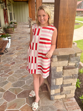Candy Stripe Patchwork Mini Dress