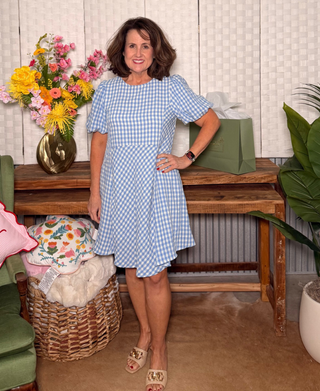 Easel Bubble Sleeve Gingham Dress