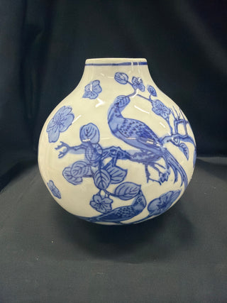 Blue & White Bird and Blossom Porcelain Vase