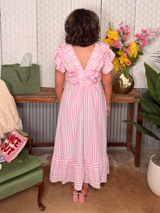 Umgee Bluebell Ruffle Stripe Midi Dress