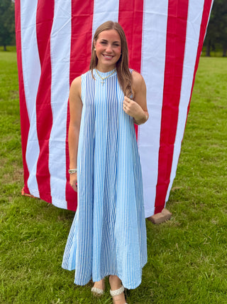 THML Vacation Vibe Stripe Sleeveless Midi Dress