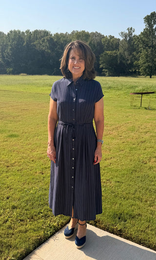 Navy Striped Midi Dress