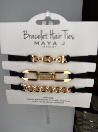 Maya J Bracelet Hair Ties - Black with Gold Metal