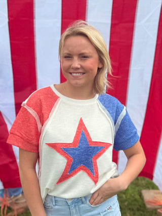 French Terry Cut Edge Detail July 4th Top