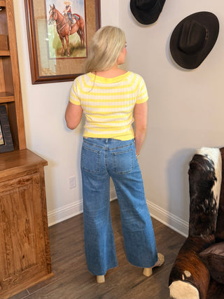Kut Maya HR Front Pockets Wide Leg Raw Hem
