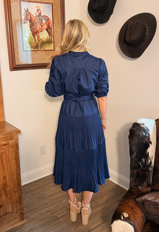 Midnight Grace Pleated Midi Dress